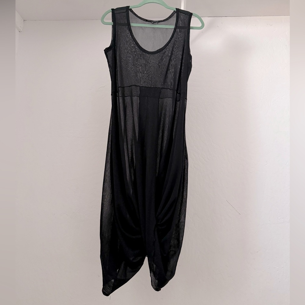 Y2K Anastasia Lagenlook Black Mesh Draped Layering Tunic or Dress, As-Is